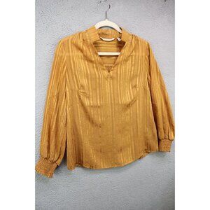Soft Surroundings Long Puff Sleeve Silky Gold Blouse-Size PS